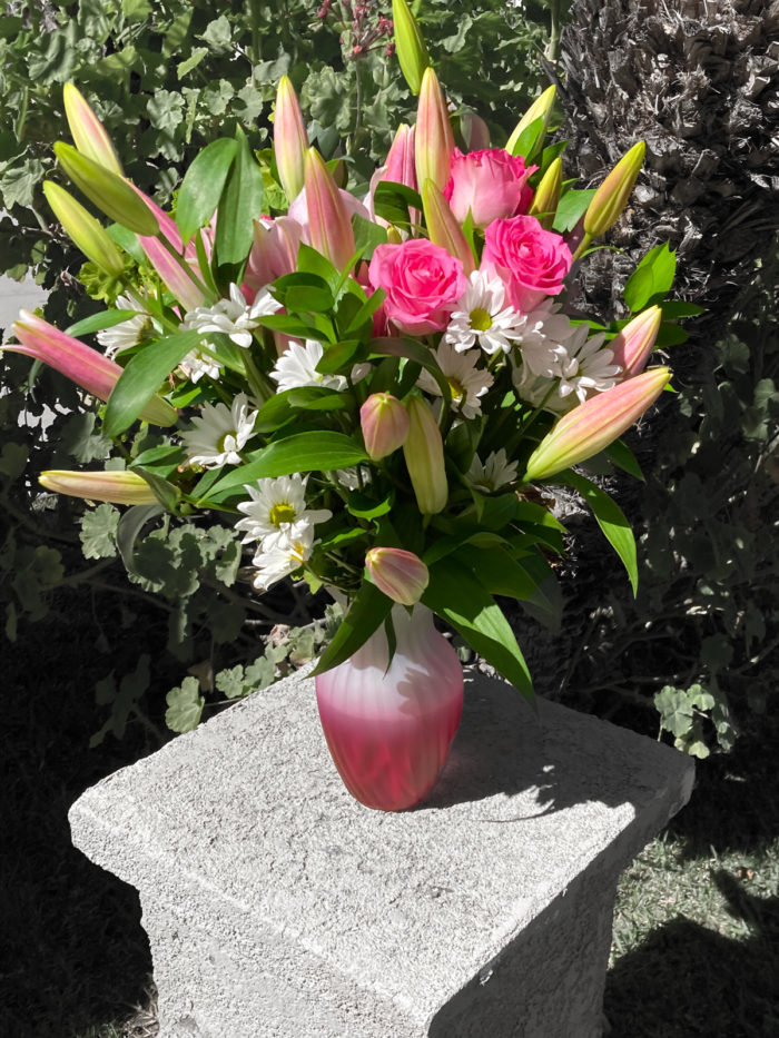 Roses and lilies. A Bloom Parlor flower arrangement located in Mission Viejo, California